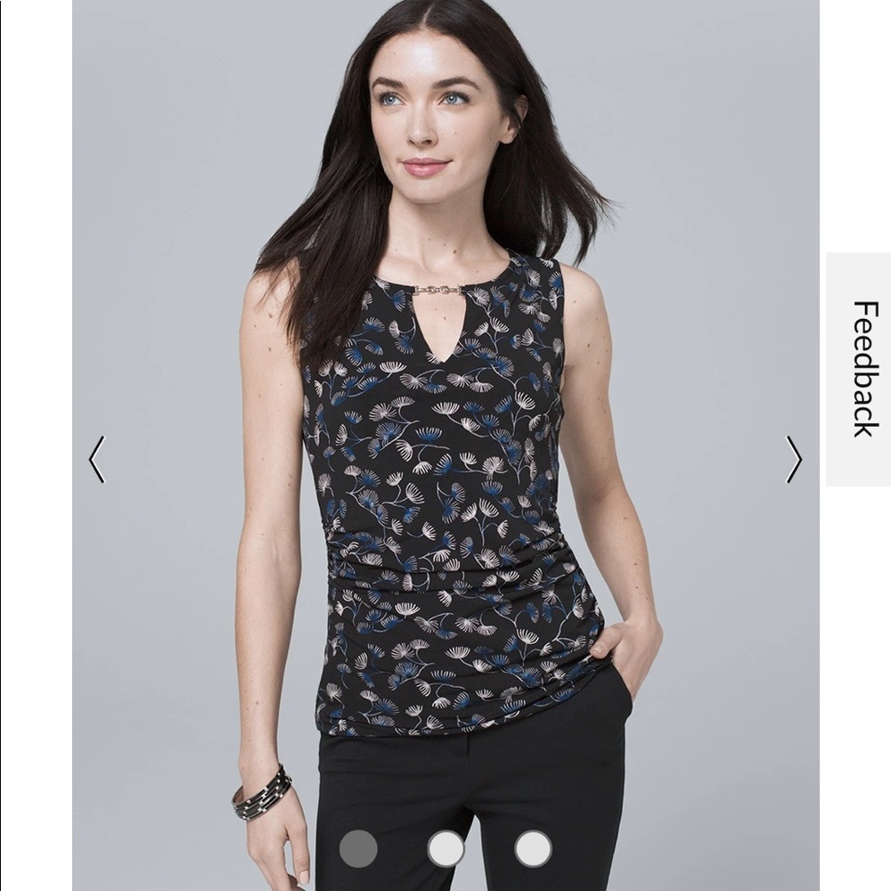 WHBM Shirt - Blossom-Print Keyhole Shell